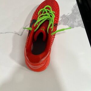 Vibrant Red Kids Sneakers with Neon Green Accents